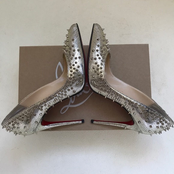 Christian Louboutin Escarpic 100mm Lame Mercure, Platine/Colombo Met, size 37 - Picture 4 of 4
